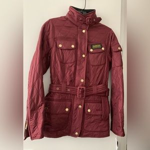 Barbour quilted burgundy wine belted women jacket - size 4 new with tags